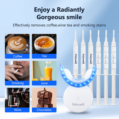 Fairywill Teeth Whitening Kit,24 Blue LED Light with 6*3ml 22% Carbamide Peroxide Teeth Whiten Gel, Built-in timer Gentle and Non-irritating Whiter, Suitable for Beginners or Sensitive Teeth