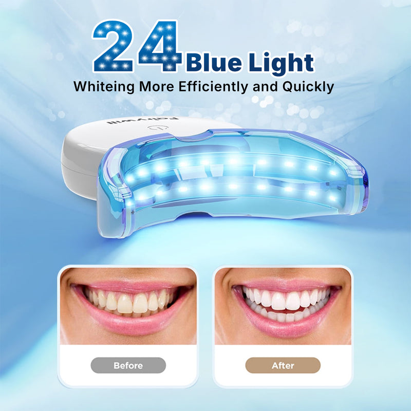 Fairywill Teeth Whitening Strip Kits, 16Min Rapid White Rechargeable Teeth Whitener Case,24pcs LED Blue Light and 28 White Strips for Sensitive Teeth