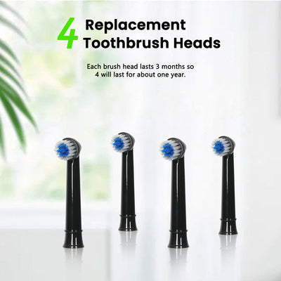 Fairywill Rotating Electric Toothbrush for Adults, Rechargeable Spin Ultrasonic Toothbrush with TYPE-A Charging,4 Brush Heads, Black