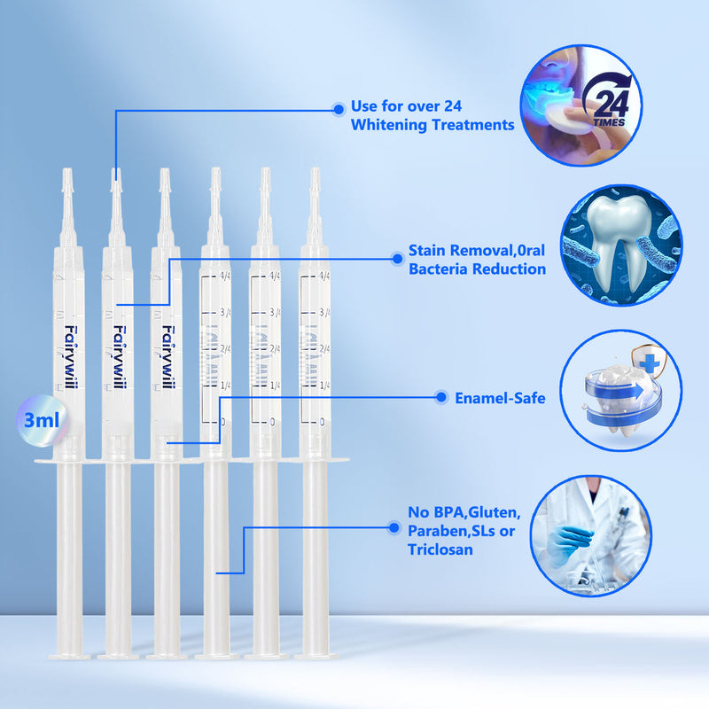 Fairywill Teeth Whitening Kit,24 Blue LED Light with 6*3ml 22% Carbamide Peroxide Teeth Whiten Gel, Built-in timer Gentle and Non-irritating Whiter, Suitable for Beginners or Sensitive Teeth