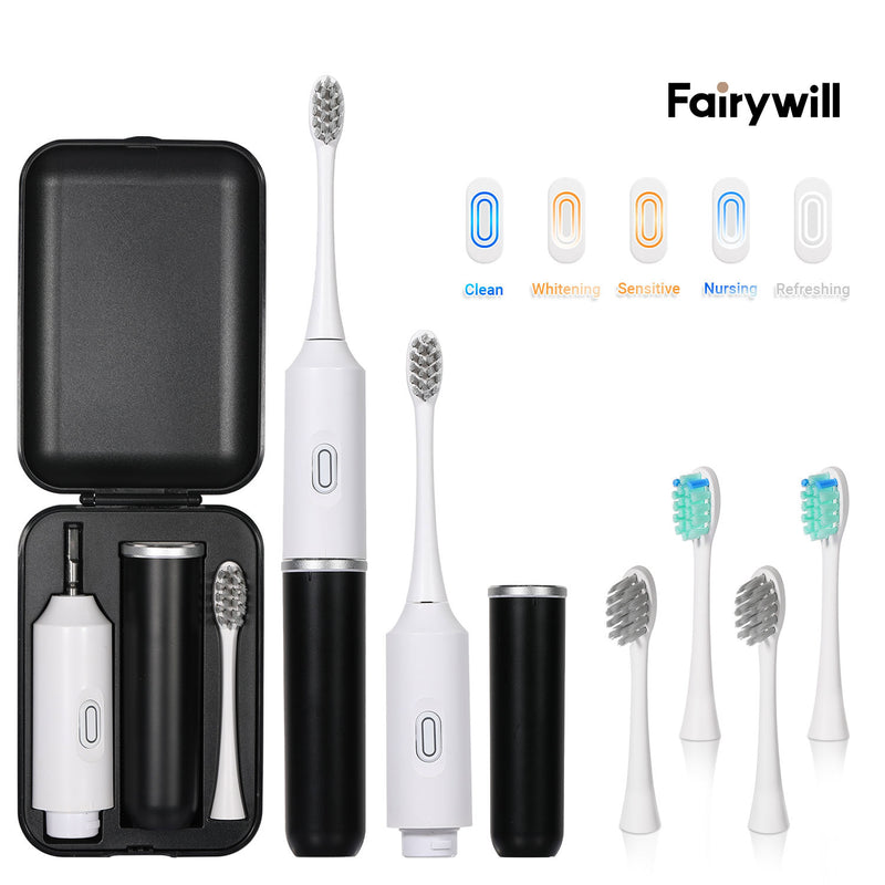 Fairywill Electric Toothbrush, Upgrade Split Combination Toothbrushes, Sonic Rechargeable Power Toothrush for Adults with 4 Brush Heads, 5 Modes and 2 Minutes Build in Smart Timer, Black & White