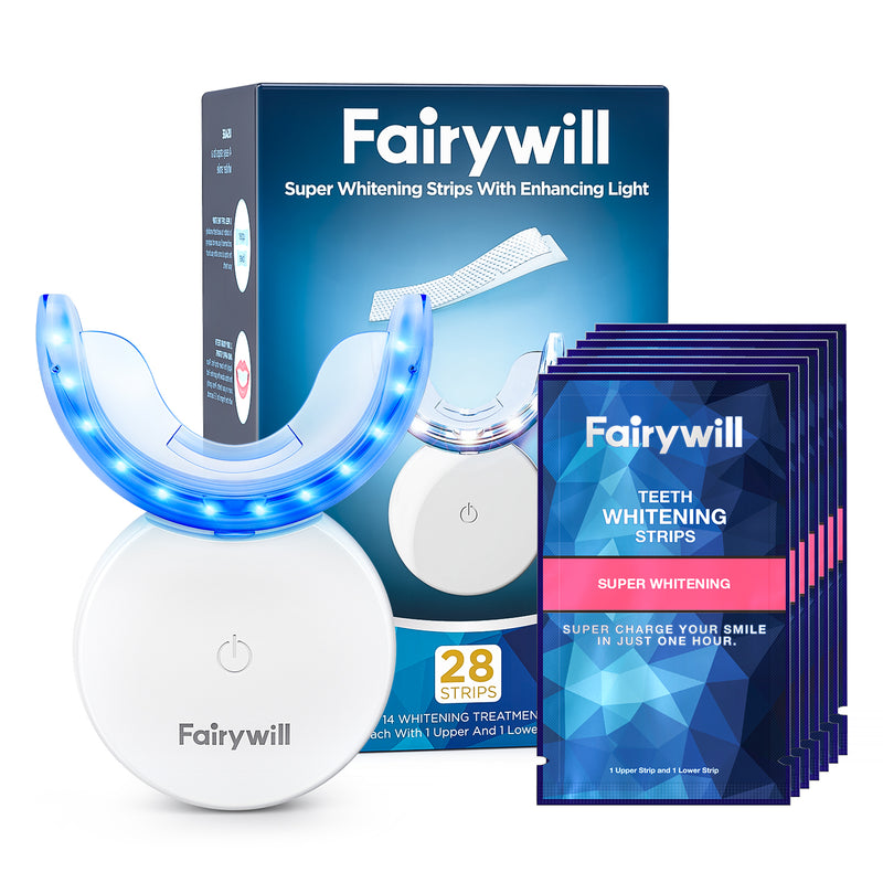 Teeth Whitening Strips with Rechargeable Whiten LED Light 28 Pcs Express White Strips Enamel Safe for Sensitive Teeth - Fairywill