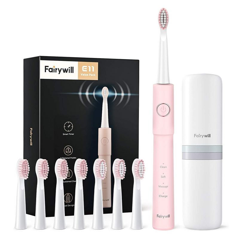 E11 Sonic Toothbrush ADA Accepted for Adults and Kids with 8 Bursh Heads 5 Modes 2 Hrs Charging for 30 Days Use - Fairywill