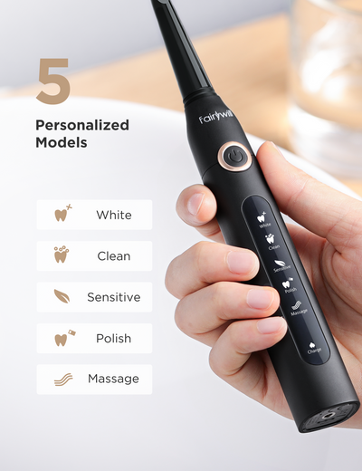 Electric Toothbrush Set Powerful Cleaning 5 Modes with 10 Brush Heads 2 Travel Cases - Fairywill
