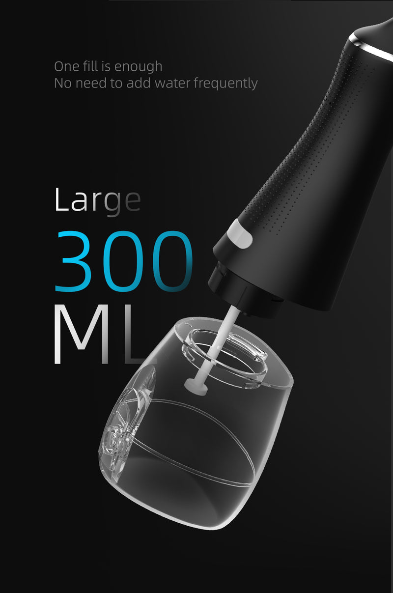 Fairywill Cordless Water Flosser, Portable Oral Irrigator Teeth Cleaner with 5 Modes, 300ML Rechargeable Electric Oral Hygiene Flossing for Travel & Home, Black