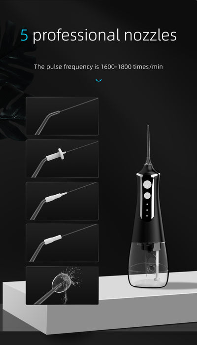 Fairywill Cordless Water Flosser, Portable Oral Irrigator Teeth Cleaner with 5 Modes, 300ML Rechargeable Electric Oral Hygiene Flossing for Travel & Home, Black