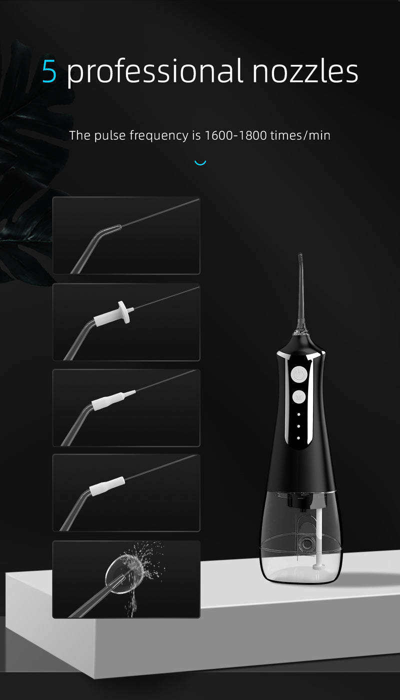Fairywill Cordless Water Flosser, Portable Oral Irrigator Teeth Cleaner with 5 Modes, 300ML Rechargeable Electric Oral Hygiene Flossing for Travel & Home, Black