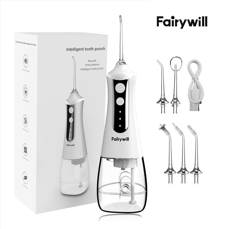 Fairywill Cordless Water Flosser, Portable Oral Irrigator Teeth Cleaner with 5 Modes, 300ML Rechargeable Electric Oral Hygiene Flossing for Travel & Home, Black