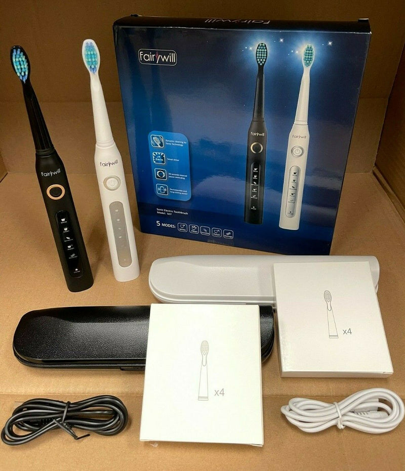 Dual Pack Rechargeable 5 Modes Whitening Sonic Electric Toothbrush - Black&White