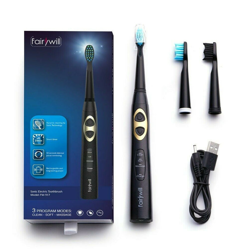 Fairywill Sonic Electric Toothbrush Rechargeable Whitening Cleaning 3 Modes 917