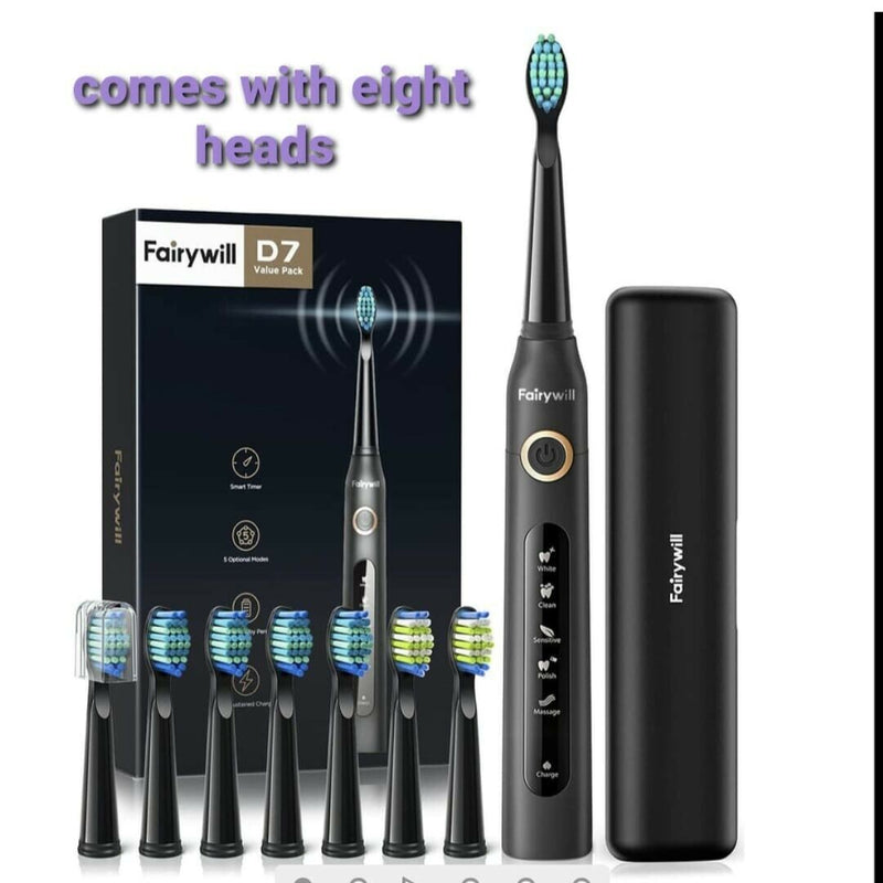 Sonic Electric Toothbrush Fairywill USB Rechargeable 8 Heads Travel Case Timer