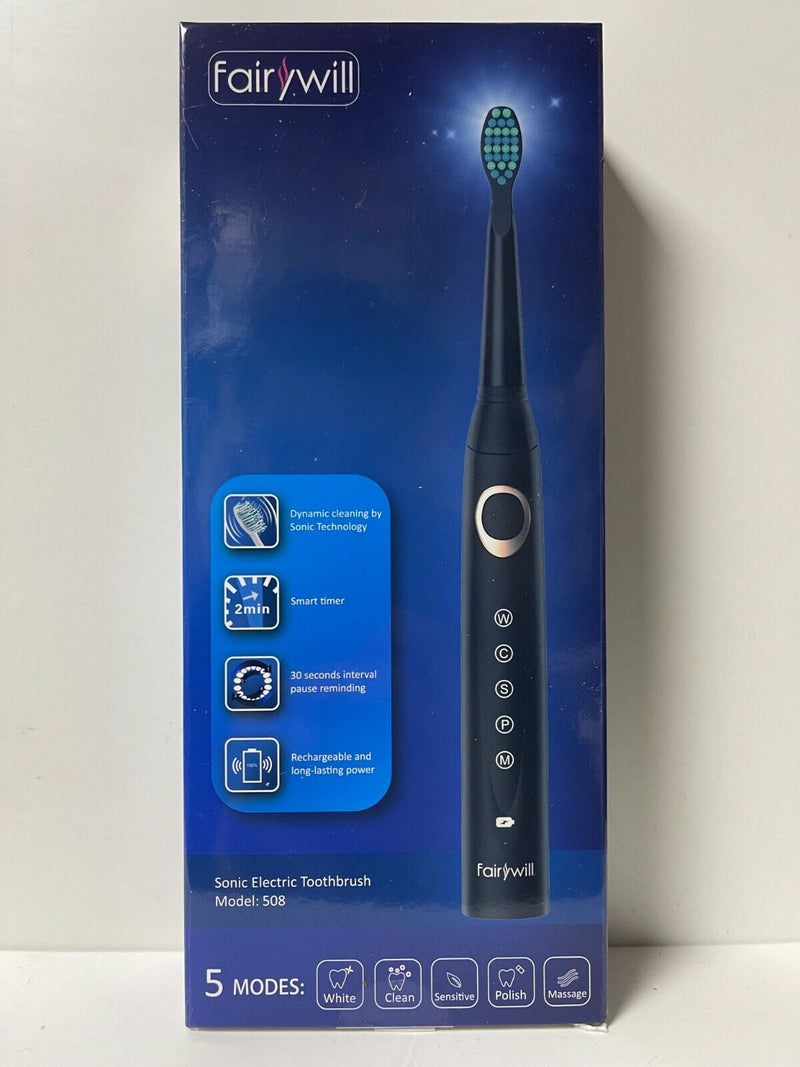 FAIRYWILL SONIC ELECTRIC TOOTHBRUSH 508 BLACK FW-508 USB CHARGE RECHARGEABLE