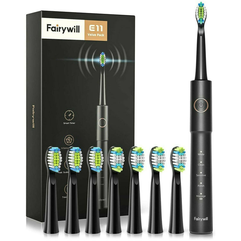 Fairywill Electric Toothbrush Whitening w/8 Brush Heads Waterproof