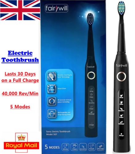 Fairywill Electric Toothbrush - 30 Days Usage, 5 Modes, Changeable Heads, Timer
