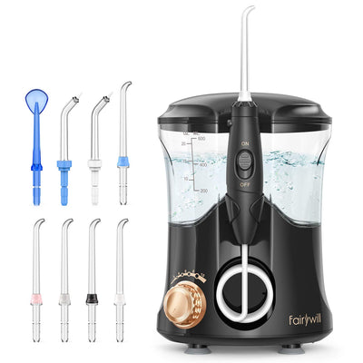 Water Flosser for Teeth Dental Oral Irrigator with 8 Jet Tips 10 Adjustable Modes 600ML Water Tank for Teeth Cleaner - Fairywill